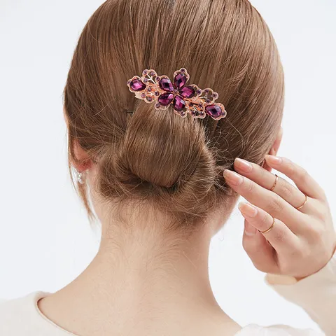Style Coréen Alliage Creux Strass Fleur Pince à Cheveux Arrière de Tête Épingle à Cheveux Printemps pour Femmes Accessoires de Mode