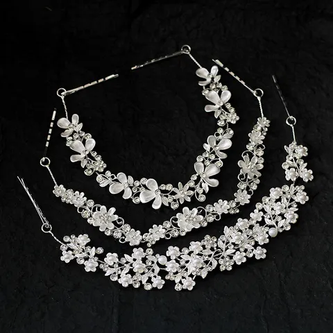 Serre-tête Floral de Mariage Vintage Strass Perle Artificielle Accessoires de Cheveux pour Femmes