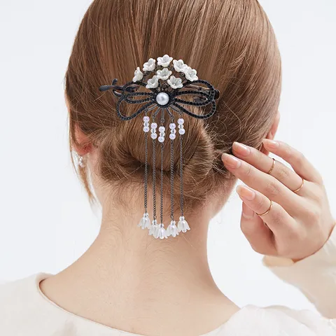 Pince à Cheveux Twist Goutte Florale Vintage en Alliage Strass Perle Artificielle