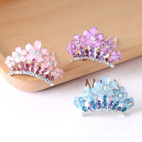 Children Princess Crown Alloy Crystal Rhinestone Hair Comb Kids Hair Accessories Girls Hair Styling Insert Comb Gift
