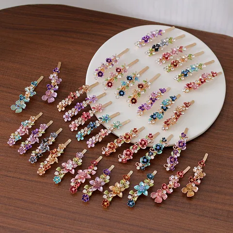 Pince à Cheveux Florale Peinte Vintage Alliage Strass Frange Latérale Épingle à Cheveux Rétro Accessoires Cheveux Femmes