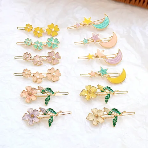 Pince à Cheveux Fleur Étoile Lune Douce Alliage Émail Perle Artificielle Épingle à Cheveux Mignonne Pince Latérale Accessoires pour Femmes
