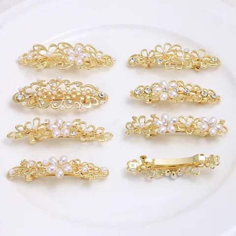 Pince à Cheveux Fleur en Alliage Style Coréen Élégante Strass Et Perle Articielle Épingle à Ressort pour Femmes Accessoires de Coiffure