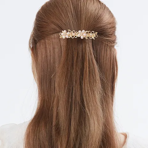 Pince à Cheveux Fleur en Alliage Style Coréen Élégante Strass Et Perle Articielle Épingle à Ressort pour Femmes Accessoires de Coiffure