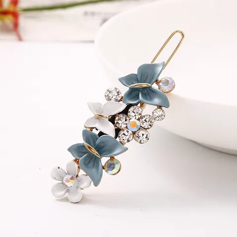 Accessoire de Cheveux Pince Latérale Peinte en Strass Papillon Floral en Alliage Mode INS Coréenne pour Bijoux de Femmes