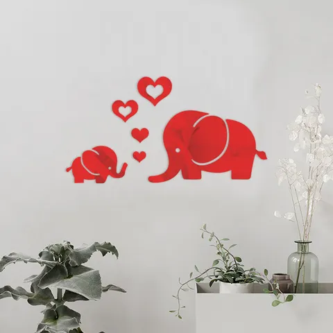 Pegatina de Pared de Espejo Acrílico DIY Elefante y Corazón Decoración del Hogar Sala de Estar Dormitorio Mural de Arte Adhesivos Removibles