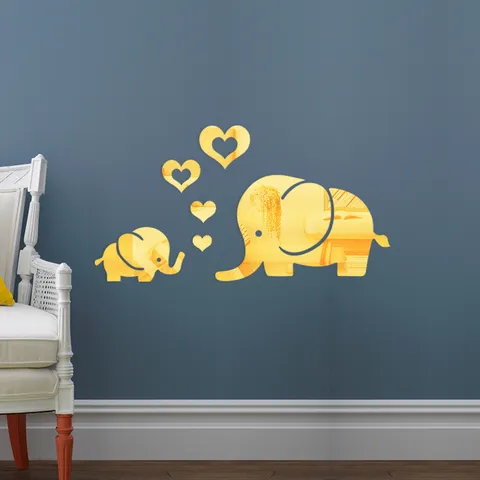 Pegatina de Pared de Espejo Acrílico DIY Elefante y Corazón Decoración del Hogar Sala de Estar Dormitorio Mural de Arte Adhesivos Removibles