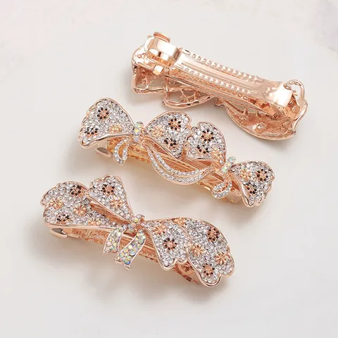 Pince à Cheveux Nœud Strass Élégante Pince à Ressort en Alliage Plein Diamant Accessoires Cheveux Chignon Pour Femmes Filles Coiffure