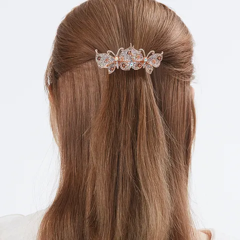 Pince à Cheveux Nœud Strass Élégante Pince à Ressort en Alliage Plein Diamant Accessoires Cheveux Chignon Pour Femmes Filles Coiffure