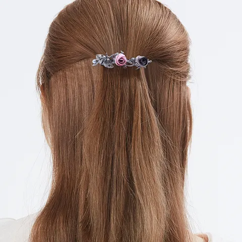 Style Coréen Vintage Foncé Tissu Rose Pince à Cheveux Ressort Alliage Strass Perle Artificielle Accessoires Cheveux Femme