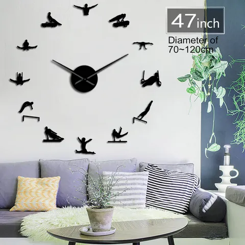 DIY 3D Acryl Spiegel Wanduhr Gymnastik Silhouette Großer Wandaufkleber Modern Europäisches Design Hängende Uhr Für Wohnzimmer