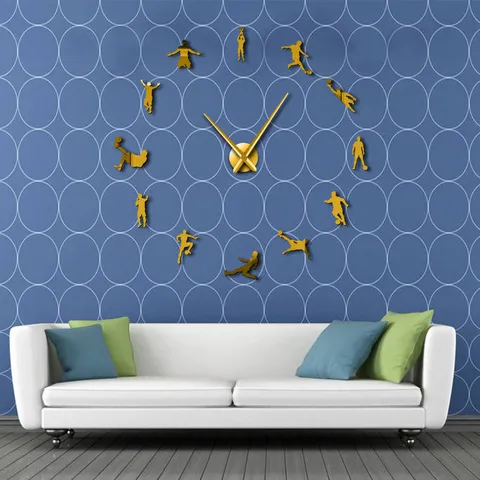 3D Acrylic Mirror Wall Clock Modern Design DIY Soccer Sports Wall Sticker Large Watch For Living Room Home Decor