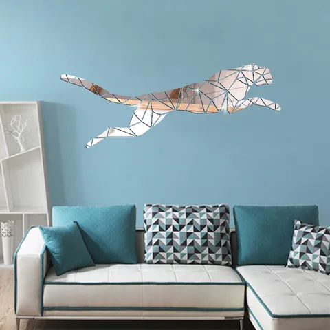 Geometric Leopard Acrylic Wall Sticker 3D Mirror Wall Decal Nordic Style Art Mural For Kids Room Living Room Decor