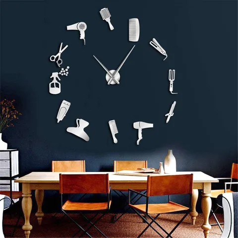 Acrylic DIY Large Wall Clock Modern Mirror Wall Sticker Hairdressing Salon Hair Salon Decor Wall Art Clock