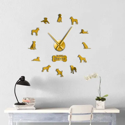 DIY Acryl Spiegel Wanduhr Boxer Hund Silhouette Grosse Wandhängeuhr Moderne Heim Wohnzimmer Dekoration Kunst