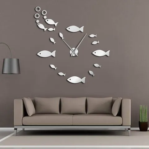 Acryl 3D Spiegel Fisch Wanduhr Europäischer Stil Große Wohnzimmer Dekoration Wandaufkleber Uhr Moderne DIY Hängeuhr