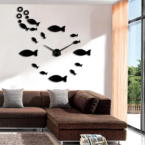 Acryl 3D Spiegel Fisch Wanduhr Europäischer Stil Große Wohnzimmer Dekoration Wandaufkleber Uhr Moderne DIY Hängeuhr