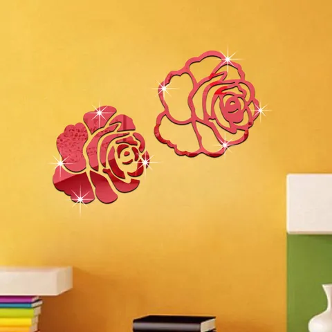 3D Acryl Rosenblüte Spiegel Wandaufkleber Selbstklebende Abnehmbare Kunst Aufkleber für Wohnzimmer Schlafzimmer Heimdekoration
