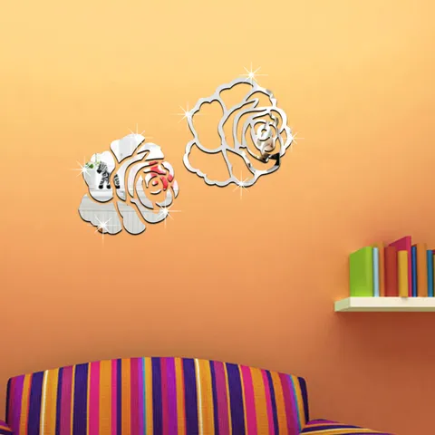 3D Acryl Rosenblüte Spiegel Wandaufkleber Selbstklebende Abnehmbare Kunst Aufkleber für Wohnzimmer Schlafzimmer Heimdekoration