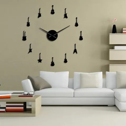 3D Acryl Spiegel Wanduhr Modernes Design DIY Große Gitarre Wanduhr Stille Quarteuhr Für Wohnzimmer Heimdekoration