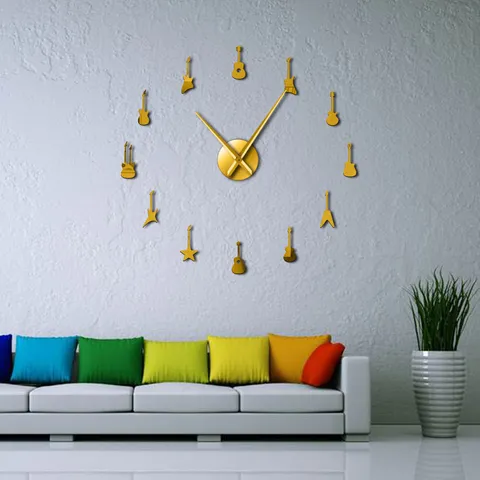 3D Acryl Spiegel Wanduhr Modernes Design DIY Große Gitarre Wanduhr Stille Quarteuhr Für Wohnzimmer Heimdekoration