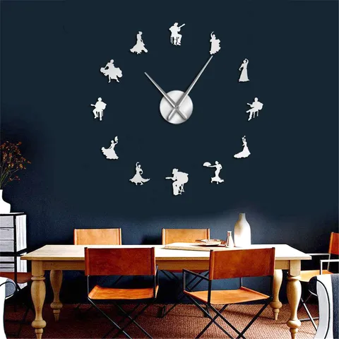 Orologio da Parete in Specchio Acrilico Fai da Te Grande Ballerina di Flamenco Adesivo murale d'Arte Orologio al Quarzo Silenzioso per Soggiorno