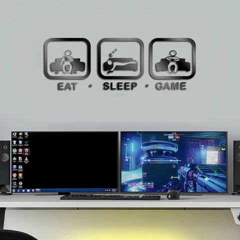 Ακρυλικό Αυτοκόλλητο Τοίχου Καθρέφτης EAT SLEEP GAME 3D Αυτοκόλλητο Τέχνης για παιδικό δωμάτιο Σαλόνι Διακόσμηση Σπιτιού