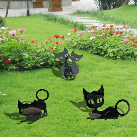Black Acrylic Cat Garden Stake Cute Yard Art Silhouette Outdoor Lawn Decorative Plant Pot Ornament Landscape Decor