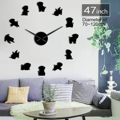 DIY 3D Acryl Wanduhr Riesige Hund Silhouette Modernes Design Grosse Hängende Uhr Für Wohnzimmer Heimdekoration