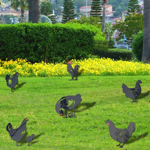 Paletto da Giardino con Siluetta di Pollo in Acrilico Esterno Cortile Prato Decorativo Arte Inserto Animale per Patio