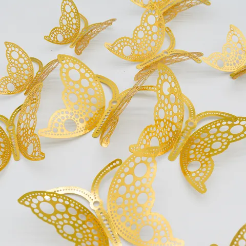 3D Hohle Schmetterling Wandaufkleber Gold Silber Roségold Schwarz Metallische Textur Wandtattoos Für Wohnzimmer