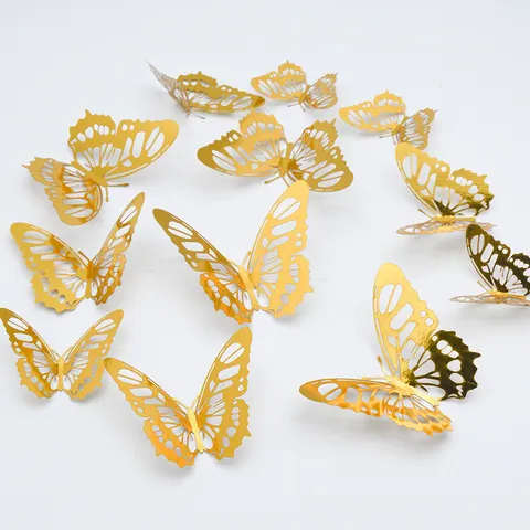 Pegatinas de Pared de Mariposa Calada Metálica 3D Estilo E Oro Plata Oro Rosa Negro Mariposa Decoración del Hogar Calcomanías