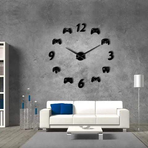 Moderne Acryl Spiegel Wanduhr 3D DIY Game Controller Design Große Hängende Uhr Für Wohnzimmer Heimdekoration