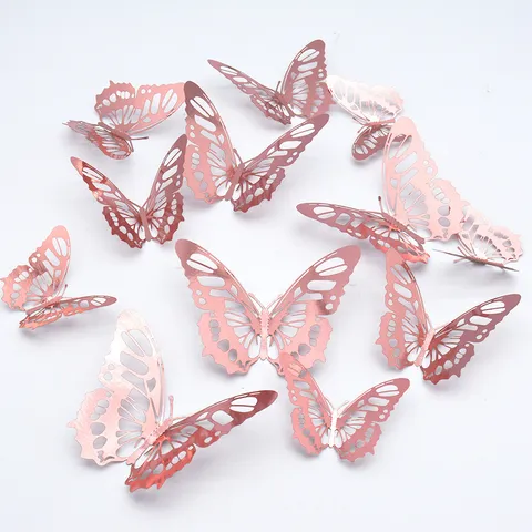 Pegatinas de Pared de Mariposa Calada Metálica 3D Estilo E Oro Plata Oro Rosa Negro Mariposa Decoración del Hogar Calcomanías