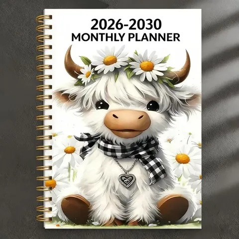 Monthly Planner Five Year Calendar Notebook Cute Animal Illustration Spiral Bound Daily Schedule Book