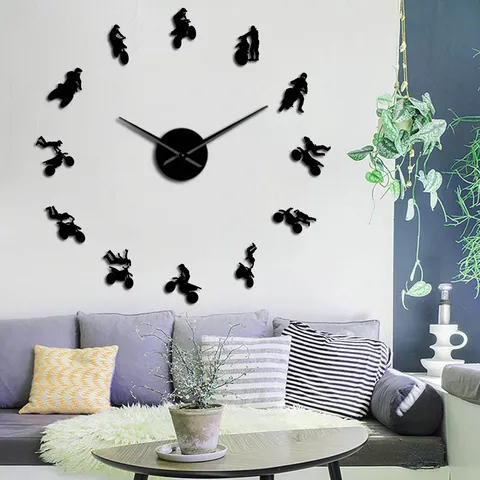 Modern 3D Acryl Spiegel Wanduhr DIY Rahmenlos Motorrad Silhouette Große Wand Hängende Uhr Für Wohnzimmer Heimtextilien