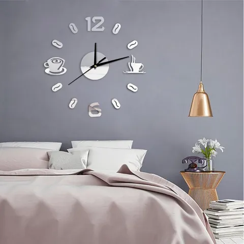 Modern DIY Coffee Wall Clock Acrylic Mirror Silent Quartz Decorative Clock For Living Room Bedroom Home Decor