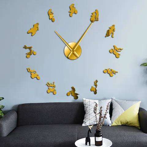 Modern 3D Acryl Spiegel Wanduhr DIY Rahmenlos Motorrad Silhouette Große Wand Hängende Uhr Für Wohnzimmer Heimtextilien