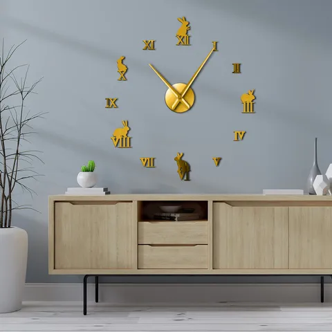 DIY Large Wall Clock Acrylic Mirror Wall Sticker Roman Numerals Silent Frameless Big Clock For Living Room Home Decor