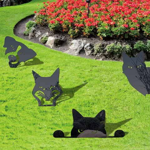Acrylic Animal Silhouette Garden Stake Dog Cat Fox Yard Art Outdoor Lawn Decor Black Acrylic Decorative Yard Sign