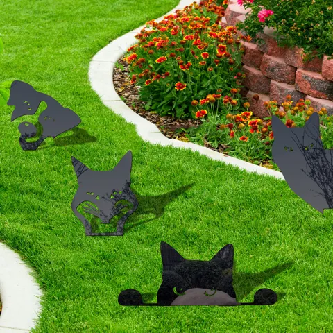 Acrylic Animal Silhouette Garden Stake Dog Cat Fox Yard Art Outdoor Lawn Decor Black Acrylic Decorative Yard Sign
