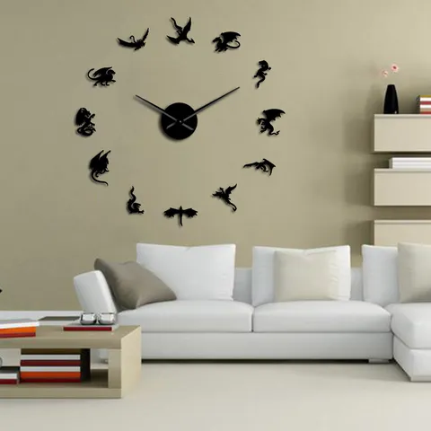 Modern European Style Large DIY Acrylic Mirror Wall Clock 3D Flying Dragon Wall Sticker Clock Living Room Home Decor