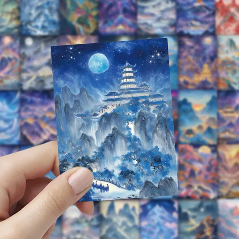 Adesivi Cartone Animato Paesaggio Montano Stile Cinese Antico Adesivi in Vinile Impermeabili per Valigia Custodia Telefono Portatile