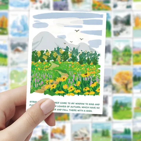 Cartolina Paesaggio Cartoon Adesivi Decorativi Impermeabili Per Valigia Custodia Per Telefono Quaderno
