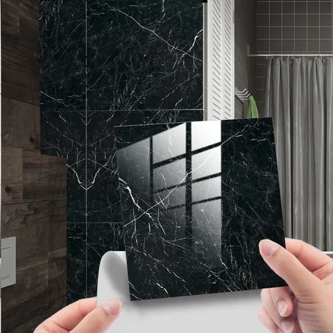 Waterproof Self Adhesive PVC Marble Texture Tile Stickers Minimalist Wall Decor Peel And Stick Floor Decals For Kitchen Bathroom