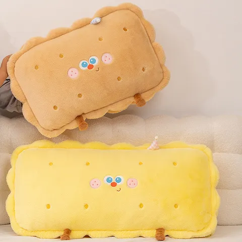 Cute Biscuit Plush Pillow Bed Headboard Backrest Soft Cushion Tatami Cartoon Embroidery Living Room Bedroom Home Decor