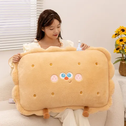 Cute Biscuit Plush Pillow Bed Headboard Backrest Soft Cushion Tatami Cartoon Embroidery Living Room Bedroom Home Decor