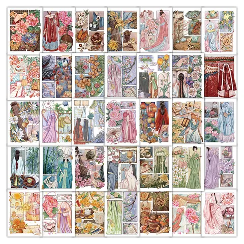 Ancient Chinese Style Illustration Cartoon Stickers Decorative Waterproof Decals for Luggage Phone Case Notebook