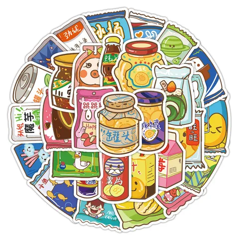 Autocollants de Snack de Dessin Animé 60Pcs DécalcomANIES PVC Imperméables Pack de Stickers Mignons pour Coque de Téléphone Guitare