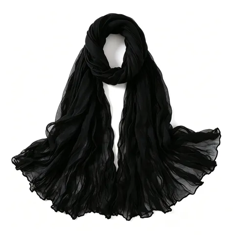 Women's Solid Color Pleated Voile Scarf Breathable Lightweight Long Scarf Multipurpose Head Wrap Fashion Neckwear